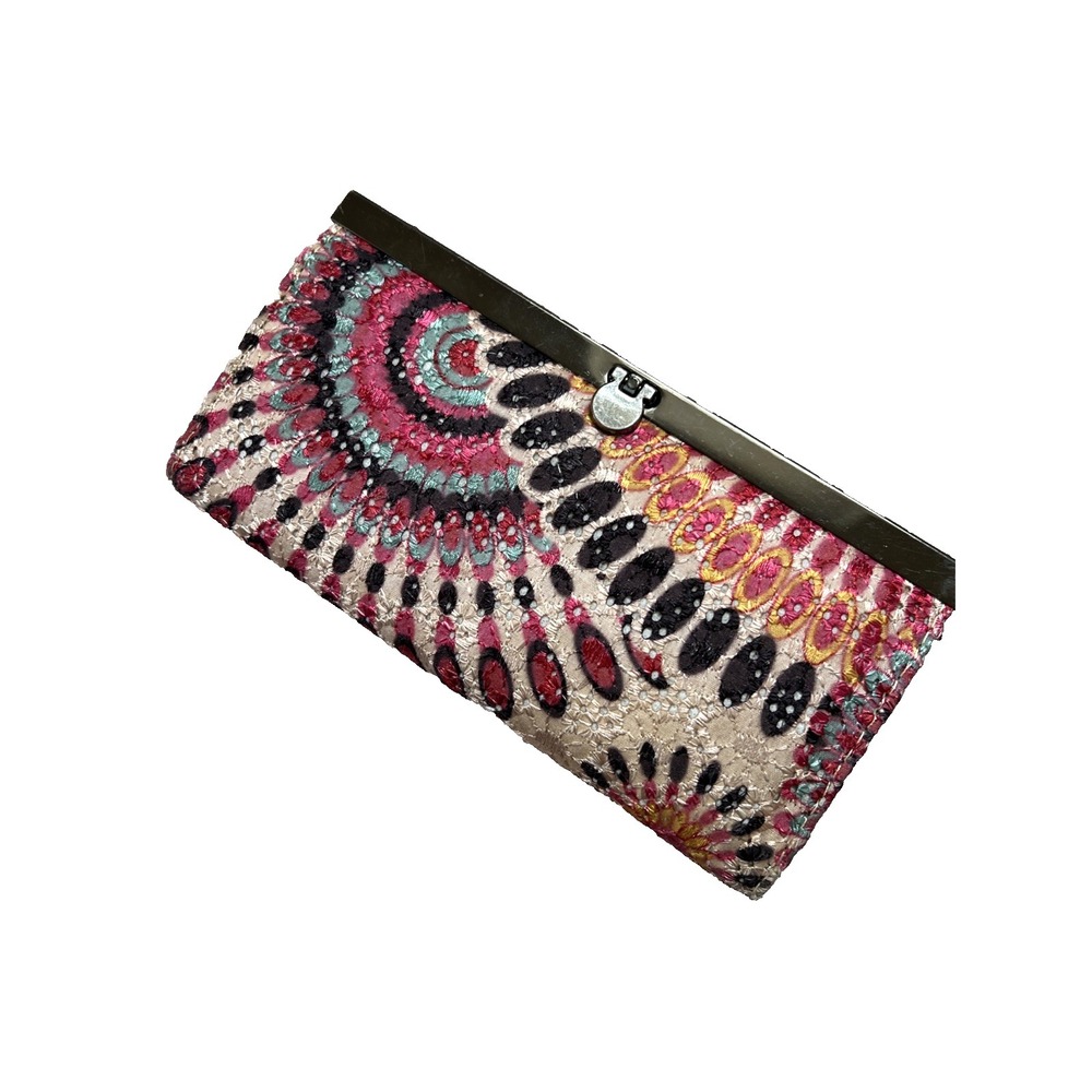 Boho Wallet Embroidered Mandala Design Pink Brown Cool Latch Clutch